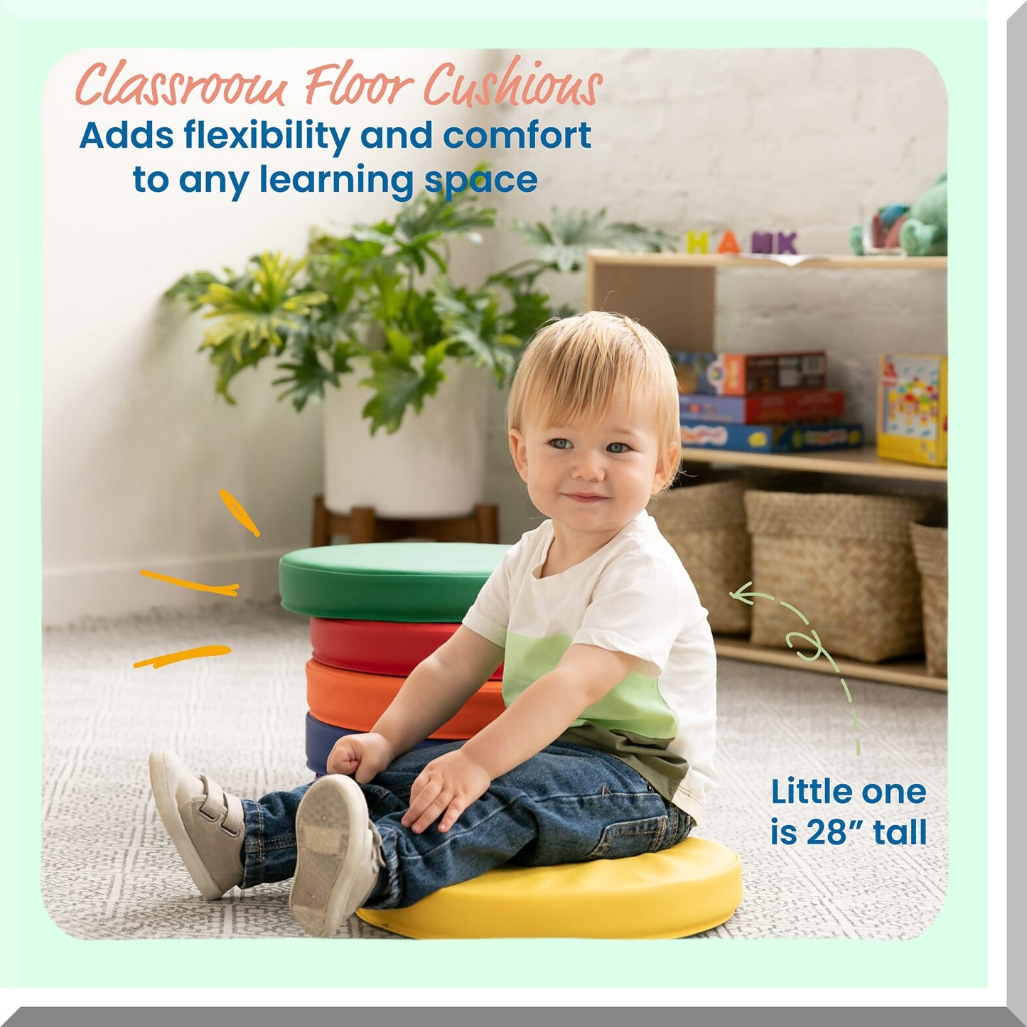 FlexiRound SeatZones - Set of 6 Assorted Soft Floor Cushions for Flexible Seating