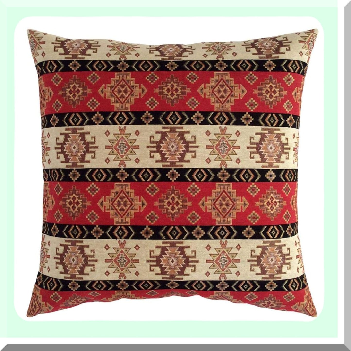 Boho Chic Kilim Red Cream Pillow Cover - 22x22 Inch Decorative Cushion Case for Farmhouse, Moroccan Bohemian Room Decor, Sofa Patio Accent