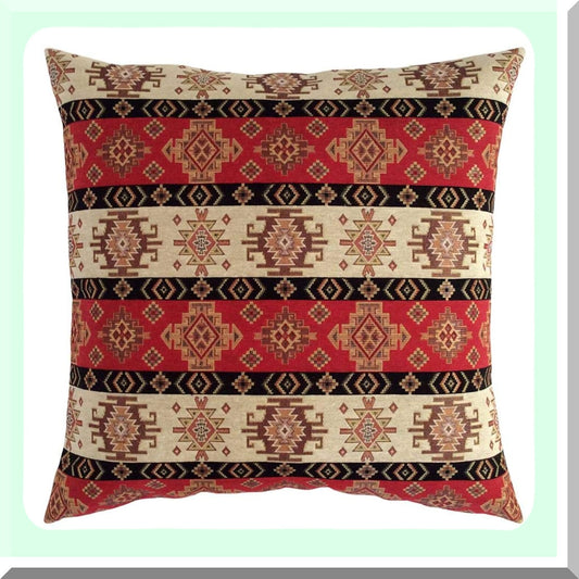 Boho Chic Kilim Red Cream Pillow Cover - 22x22 Inch Decorative Cushion Case for Farmhouse, Moroccan Bohemian Room Decor, Sofa Patio Accent