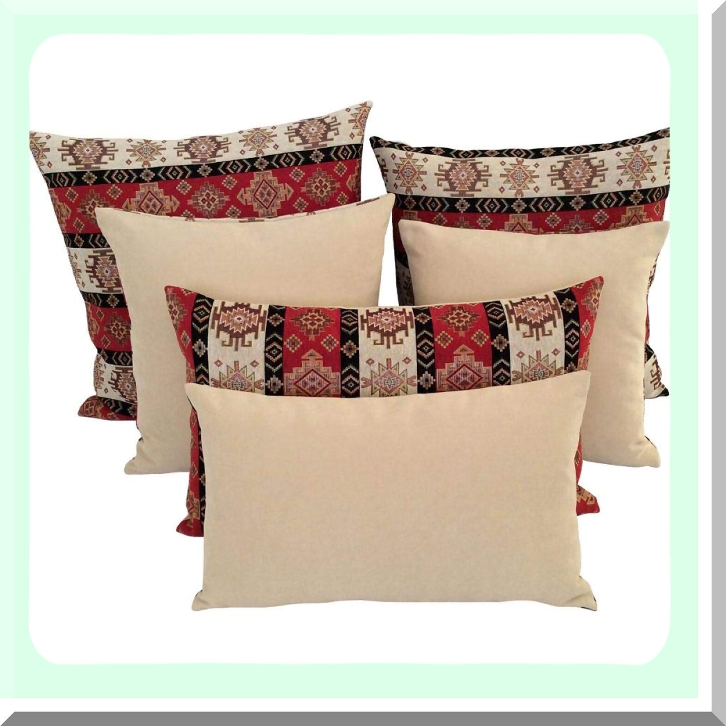 Boho Chic Kilim Red Cream Pillow Cover - 22x22 Inch Decorative Cushion Case for Farmhouse, Moroccan Bohemian Room Decor, Sofa Patio Accent