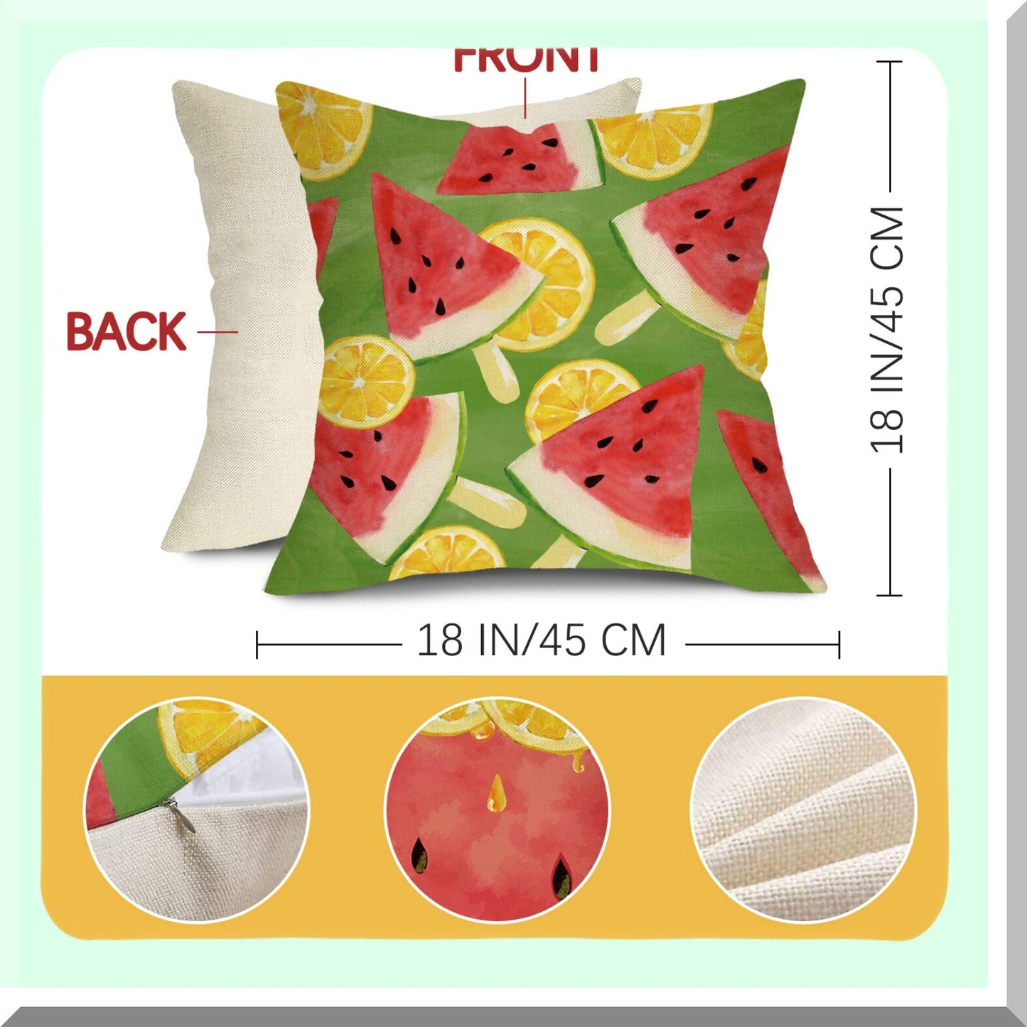 Summer Citrus Gnome Pillow Cover Set - Lemonade Farmhouse Decorative Cushion Case 18x18 - Watermelon Outdoor Home Sofa Couch Throw - Seasonal Holiday Accent Décor - Happy Sweet Lemon Watercolor Porch