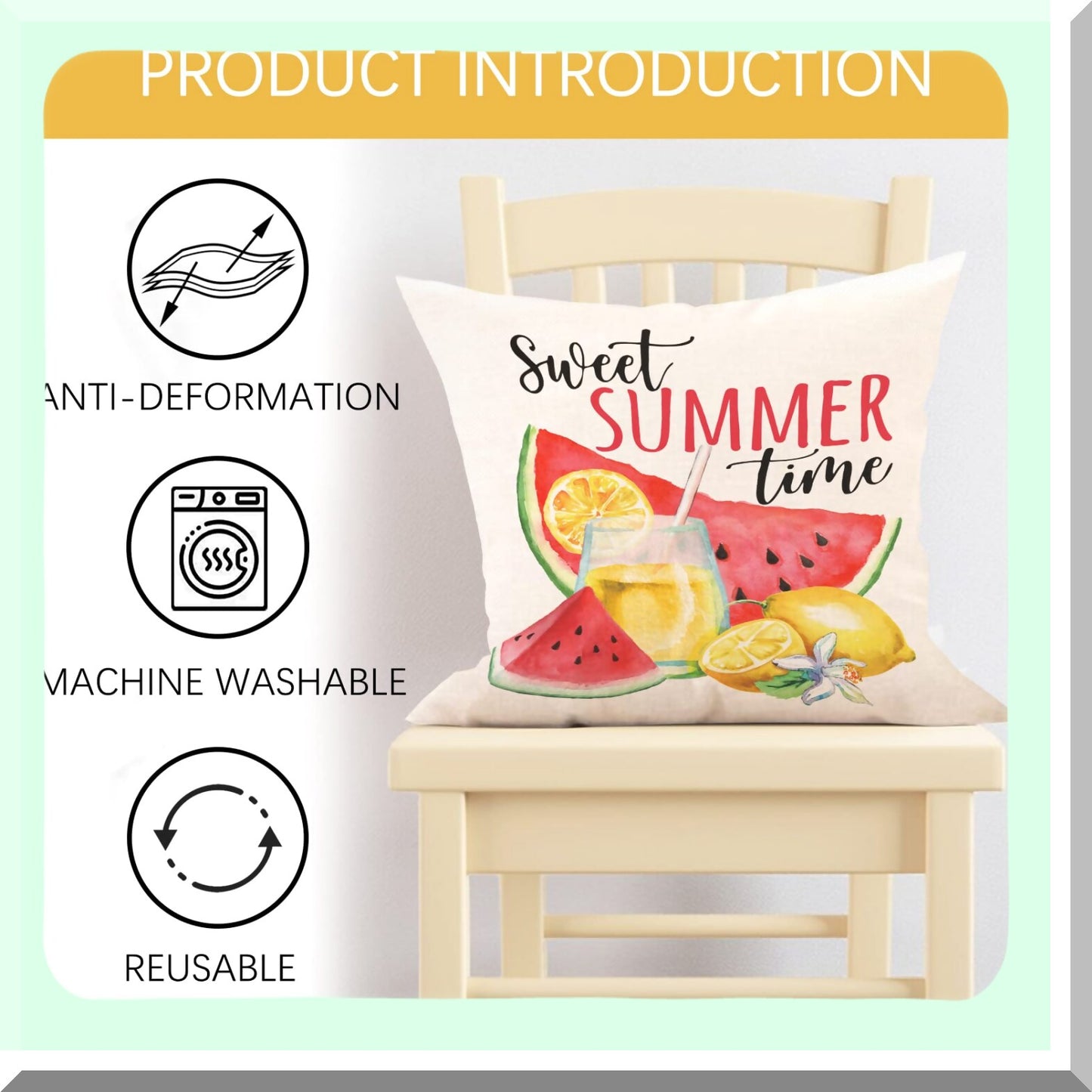 Summer Citrus Gnome Pillow Cover Set - Lemonade Farmhouse Decorative Cushion Case 18x18 - Watermelon Outdoor Home Sofa Couch Throw - Seasonal Holiday Accent Décor - Happy Sweet Lemon Watercolor Porch