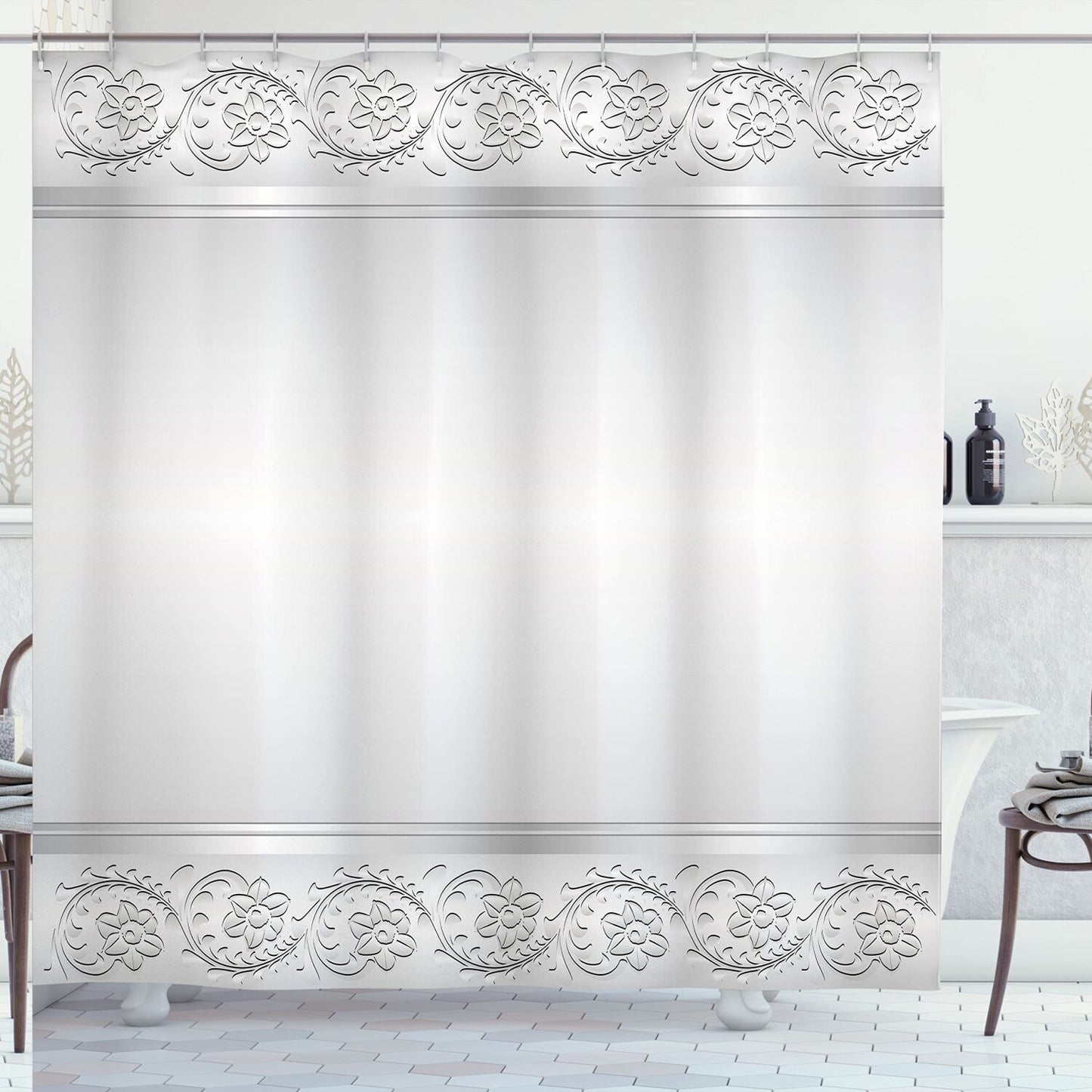 Retro Floral Shower Curtain 69x75 White Grey