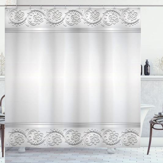 Retro Floral Shower Curtain 69x75 White Grey