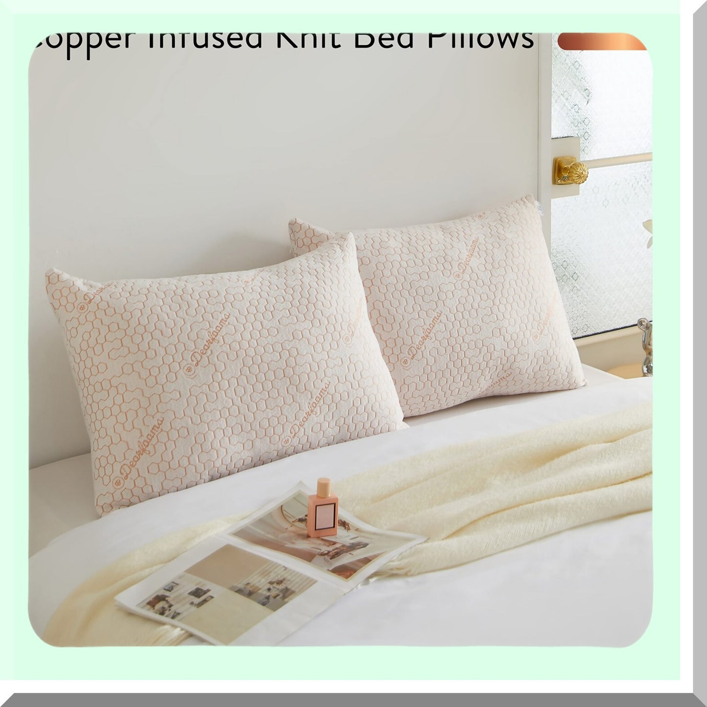 Copper Comfort Knit Pillows - Set of 2, Standard/Queen Size 20"x28" - Infused with Copper for Cooling and Supportive Sleep - Hypoallergenic Fibers for Allergy Relief