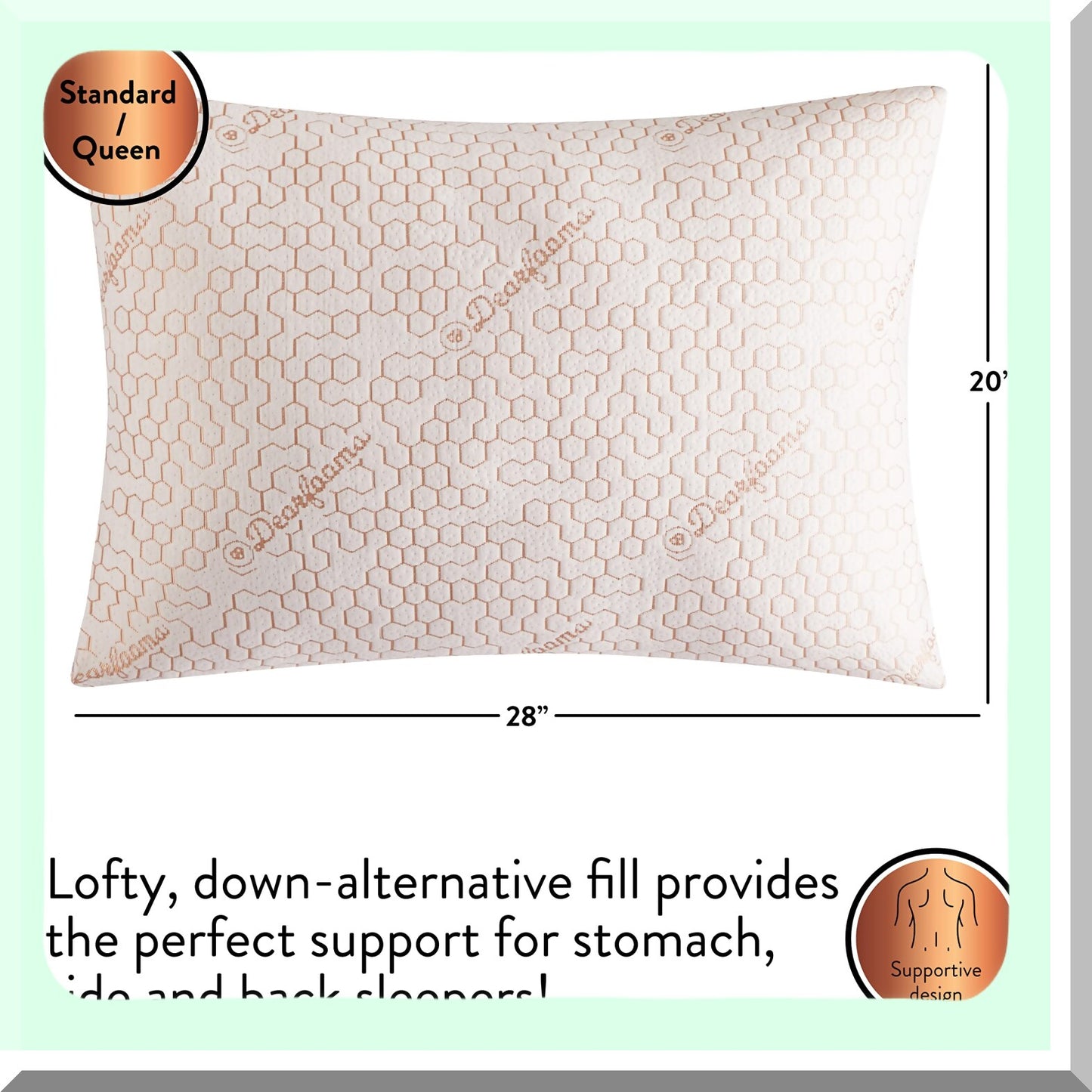 Copper Comfort Knit Pillows - Set of 2, Standard/Queen Size 20"x28" - Infused with Copper for Cooling and Supportive Sleep - Hypoallergenic Fibers for Allergy Relief