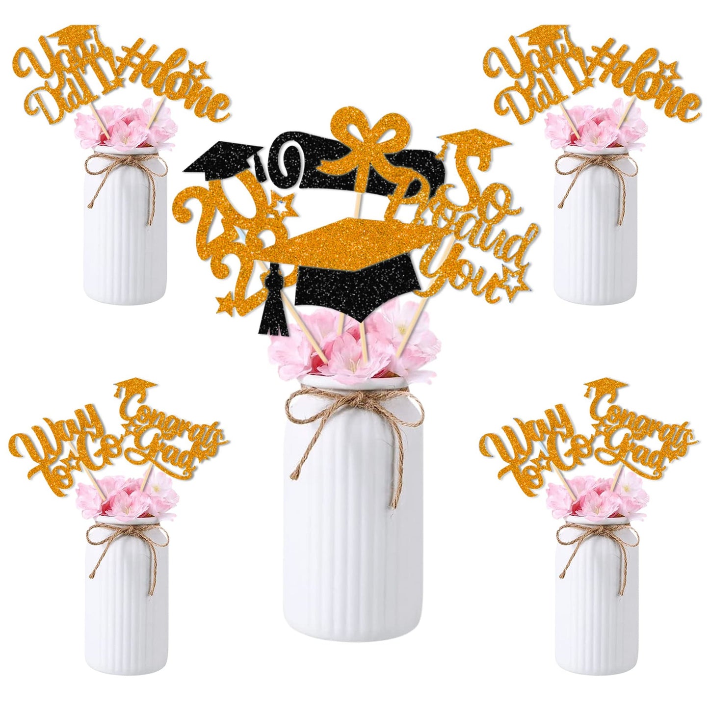Orange Glitz Graduation Table Toppers - Set of 24 | Class of 2023 Centerpieces | Sparkling Grad Party Decor | Glittery Graduation Table Decorations