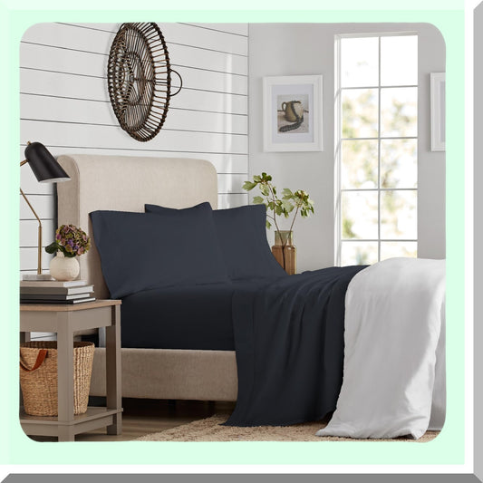 Midnight Navy Jersey Queen Bed Sheet Set - All Season 4Pc Knitted Bedding with Deep Pocket, Wrinkle Resistant Easy Care Sheets for Queen Size Bed