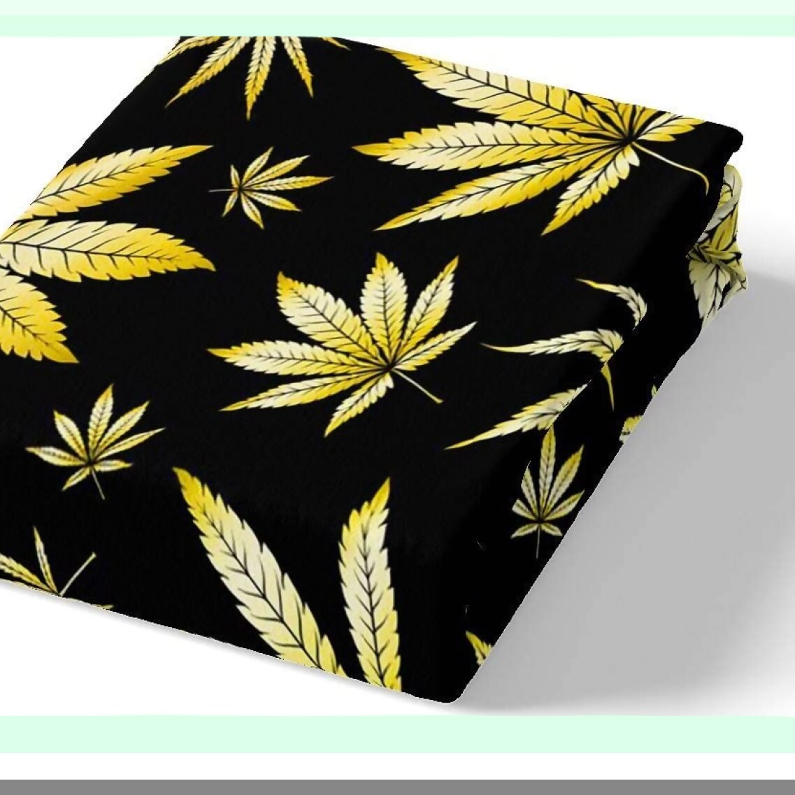 Trippy Leaves Bohemian Bedding Set - Yellow Marijuana Sheet Set with Deep Pocket - 4 Piece Plant Inspired Sheet Set - Black Fitted & Flat Sheet