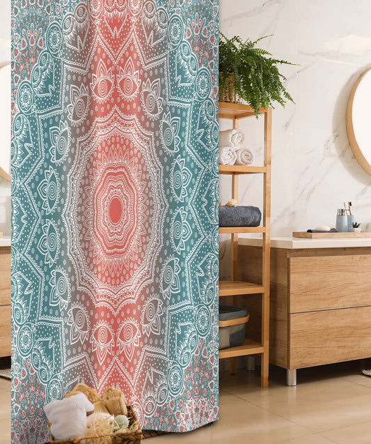 Coral and Teal Tribal Shower Curtain 36x72