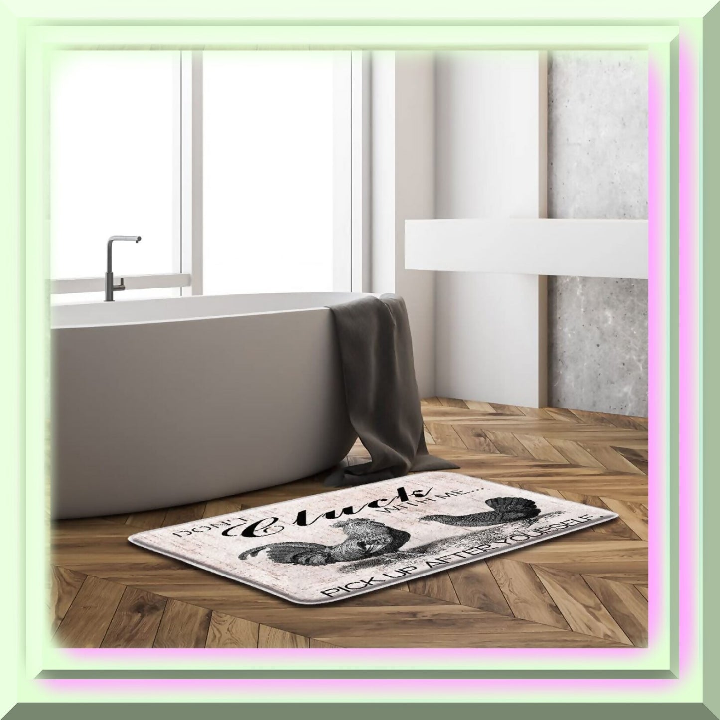 Chicken Bath Mat with Rooster and Hen Design