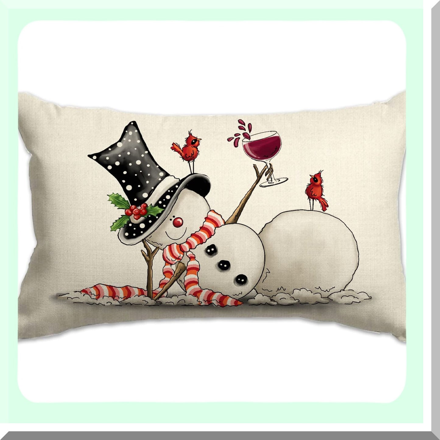 Snowman Merry Farmhouse Lumbar Pillow Cover - Winter Decor Throw Pillow Cover 12x20 - Sofa Decorative Pillow Covers for Home Decorations