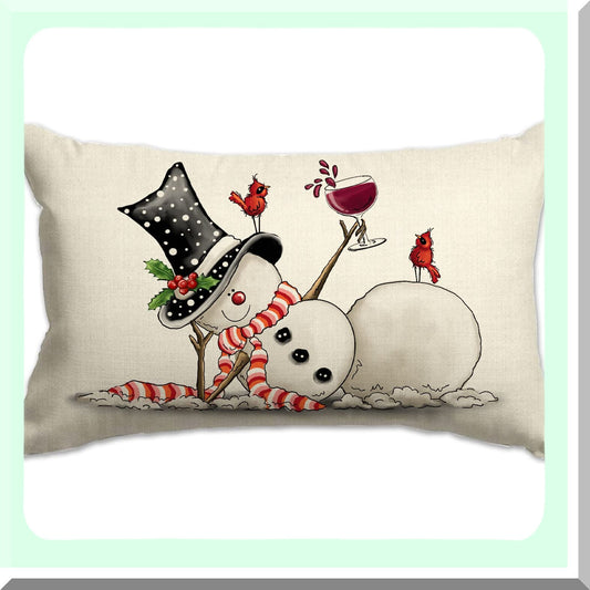 Snowman Merry Farmhouse Lumbar Pillow Cover - Winter Decor Throw Pillow Cover 12x20 - Sofa Decorative Pillow Covers for Home Decorations