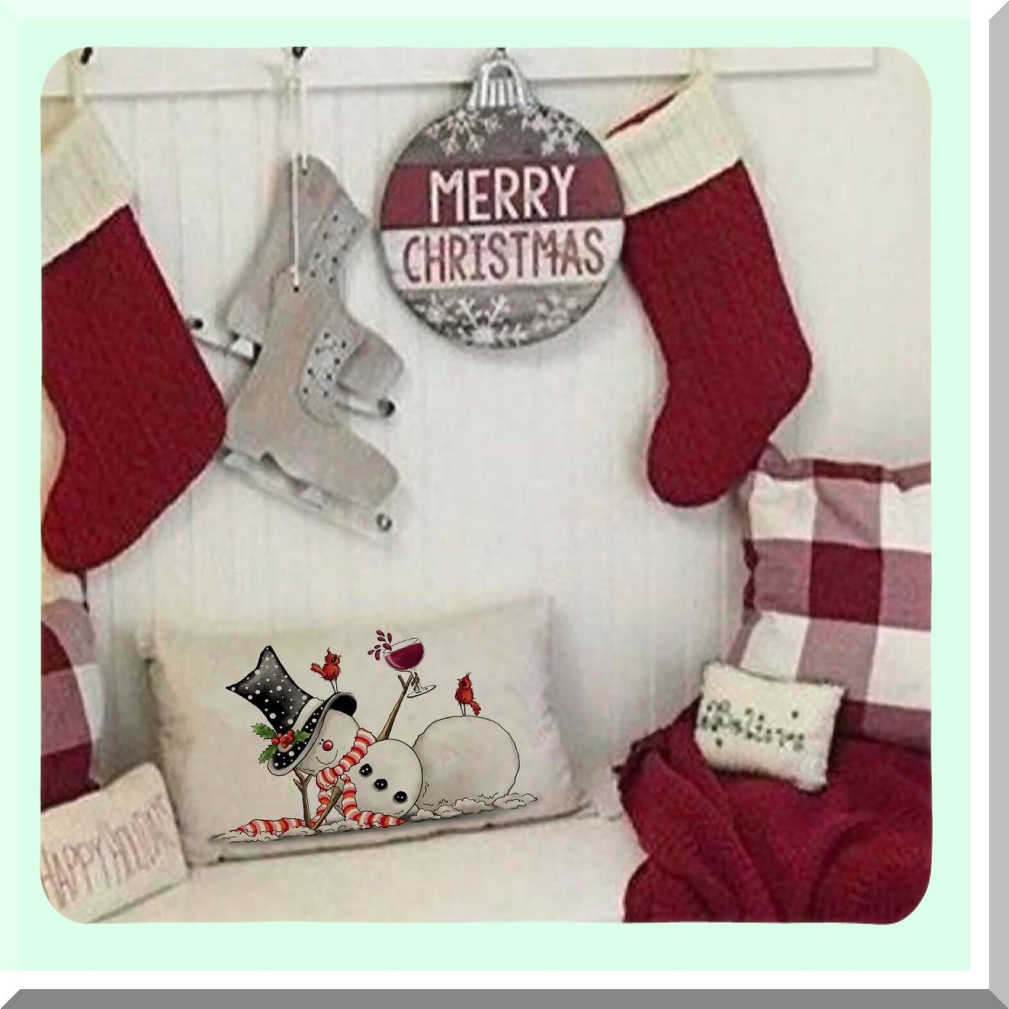 Snowman Merry Farmhouse Lumbar Pillow Cover - Winter Decor Throw Pillow Cover 12x20 - Sofa Decorative Pillow Covers for Home Decorations