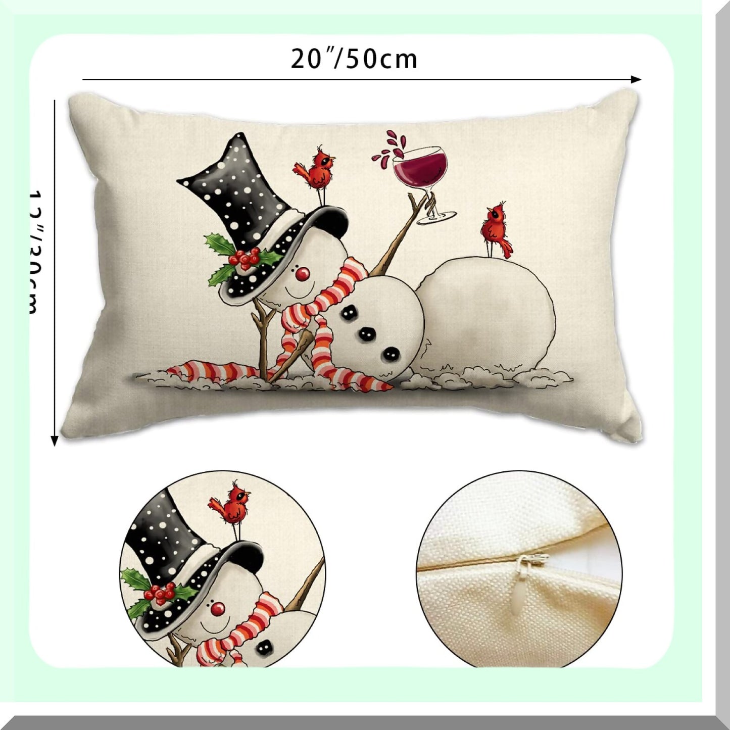 Snowman Merry Farmhouse Lumbar Pillow Cover - Winter Decor Throw Pillow Cover 12x20 - Sofa Decorative Pillow Covers for Home Decorations