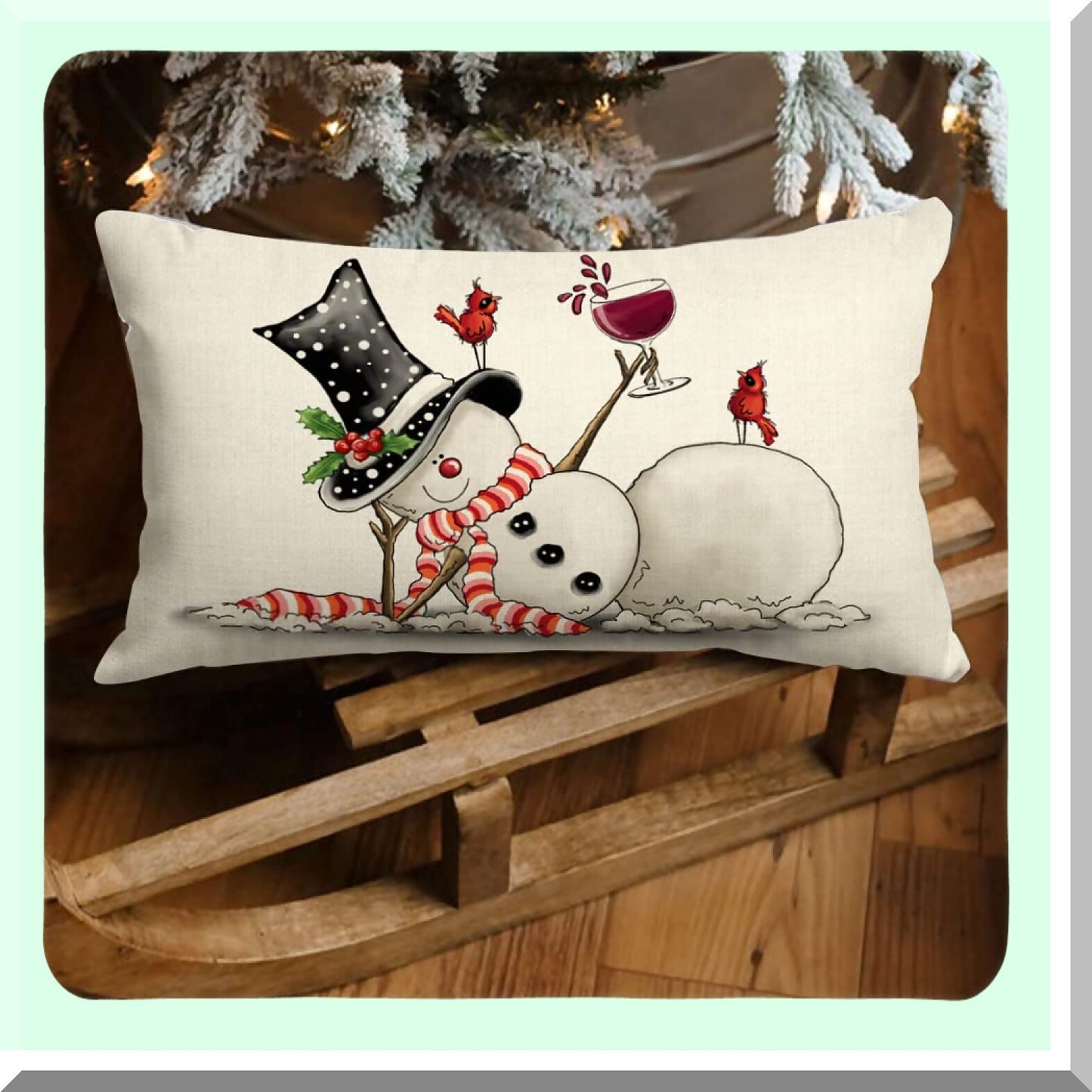Snowman Merry Farmhouse Lumbar Pillow Cover - Winter Decor Throw Pillow Cover 12x20 - Sofa Decorative Pillow Covers for Home Decorations