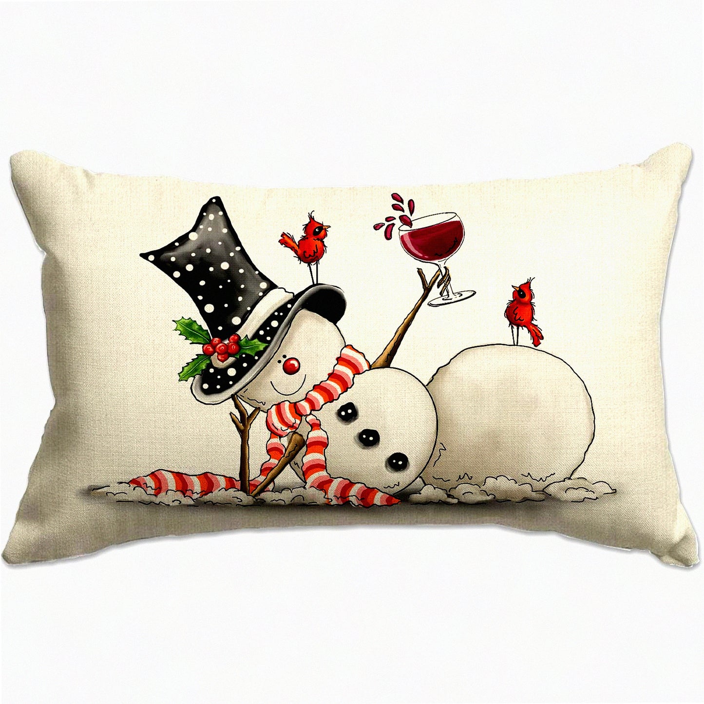 Snowman Merry Farmhouse Lumbar Pillow Cover - Winter Decor Throw Pillow Cover 12x20 - Sofa Decorative Pillow Covers for Home Decorations