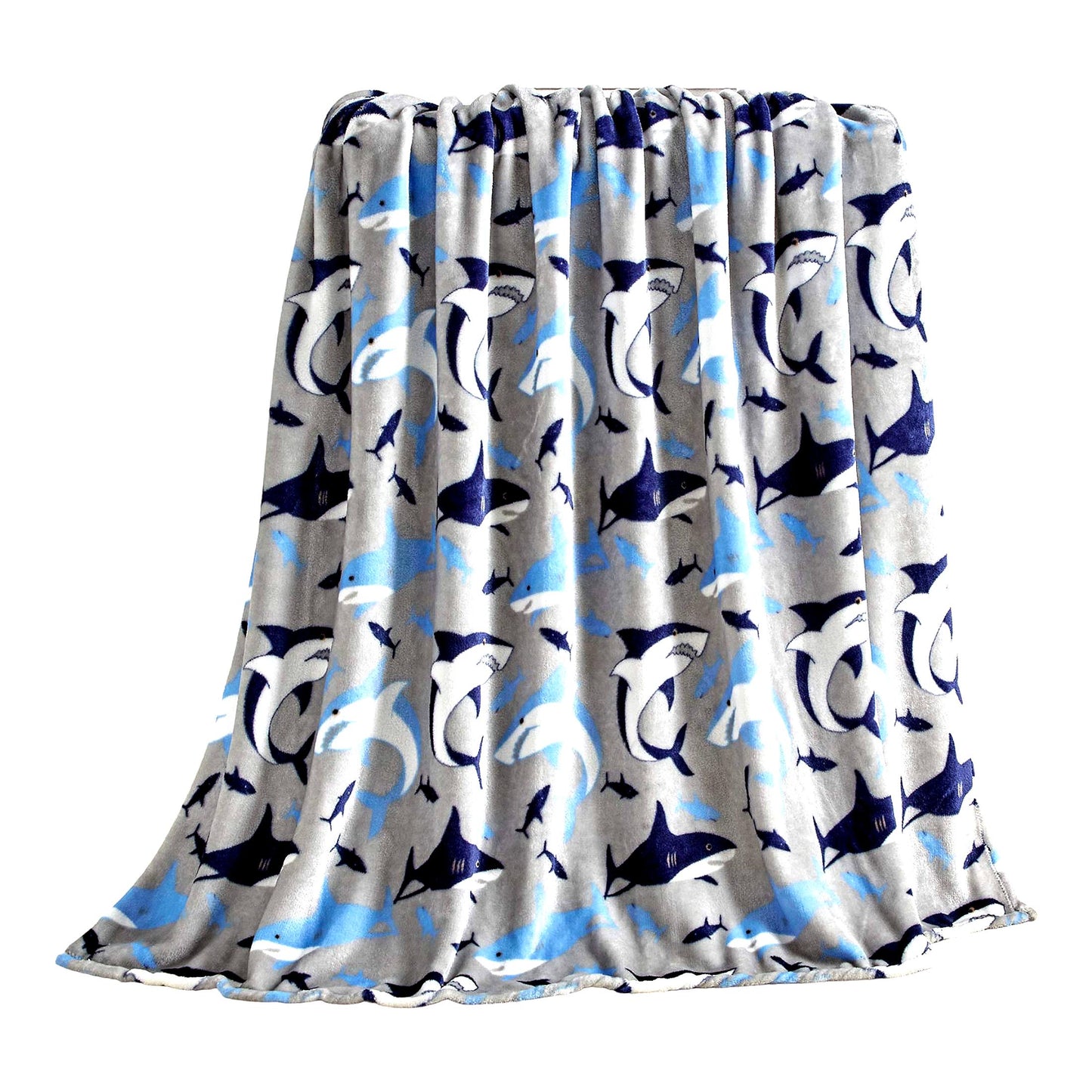 OceanDreams Ultra-Soft Shark Baby Blanket - Cozy 50" x 60" Blue & Grey Design"