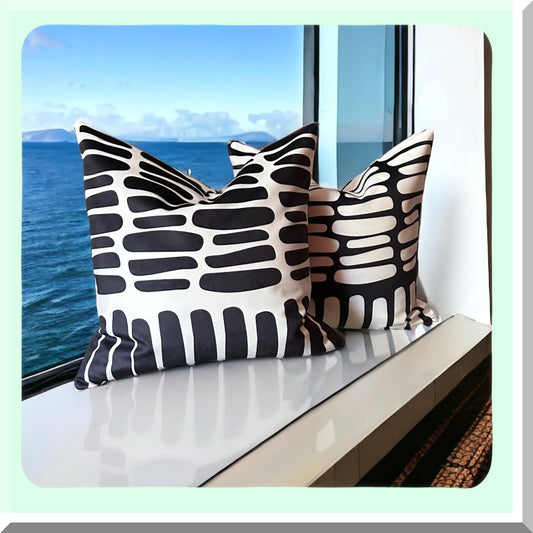 Boho Chic Velvet Throw Pillow Set - 18x18 Modern Abstract Cases - Textured Tufted & Printed Decorative Cushion Covers - Washable Indoor Outdoor Bedroom Couch Bed - Pack of 2