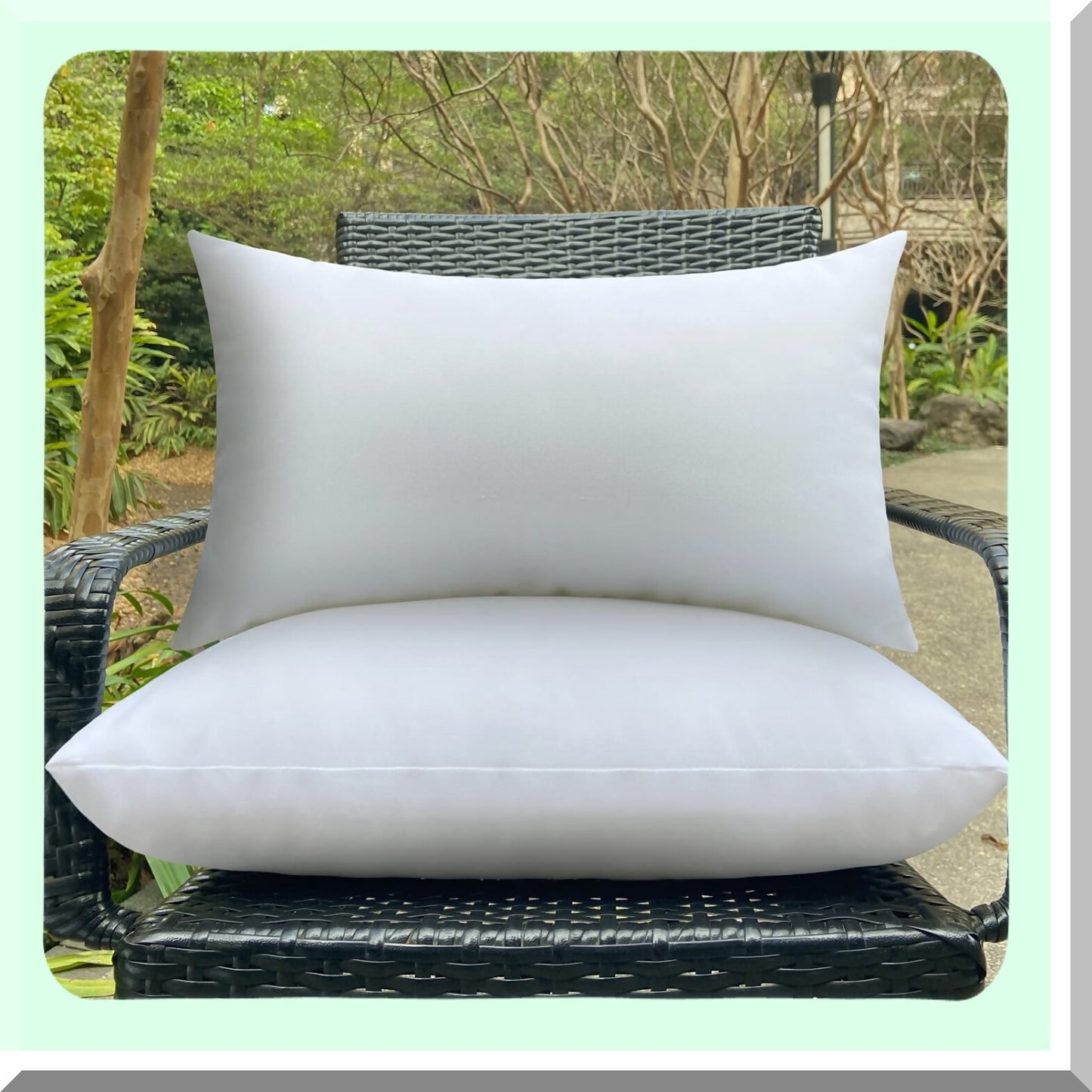 Waterproof Outdoor Lumbar Pillow Insert Set - Small White Rectangle Sofa Throw Cushion - Couch Decorative Pillow - 12 x 20 - Pack of 2