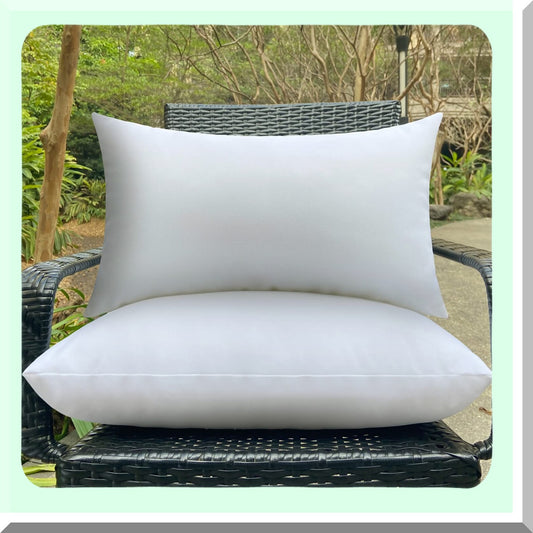 Waterproof Outdoor Lumbar Pillow Insert Set - Small White Rectangle Sofa Throw Cushion - Couch Decorative Pillow - 12 x 20 - Pack of 2