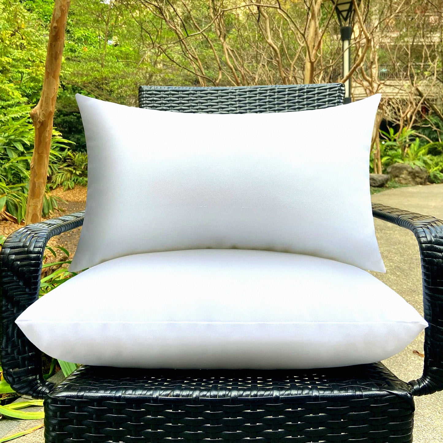 Waterproof Outdoor Lumbar Pillow Insert Set - Small White Rectangle Sofa Throw Cushion - Couch Decorative Pillow - 12 x 20 - Pack of 2