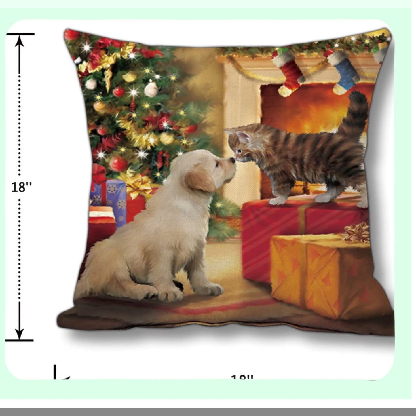 Festive Pet Paw Print Pillow Cover - Christmas Cat Dog Pillowcase for Home Decor, Xmas Party Supplies - 18'' x 18'' Throw Pillow Case
