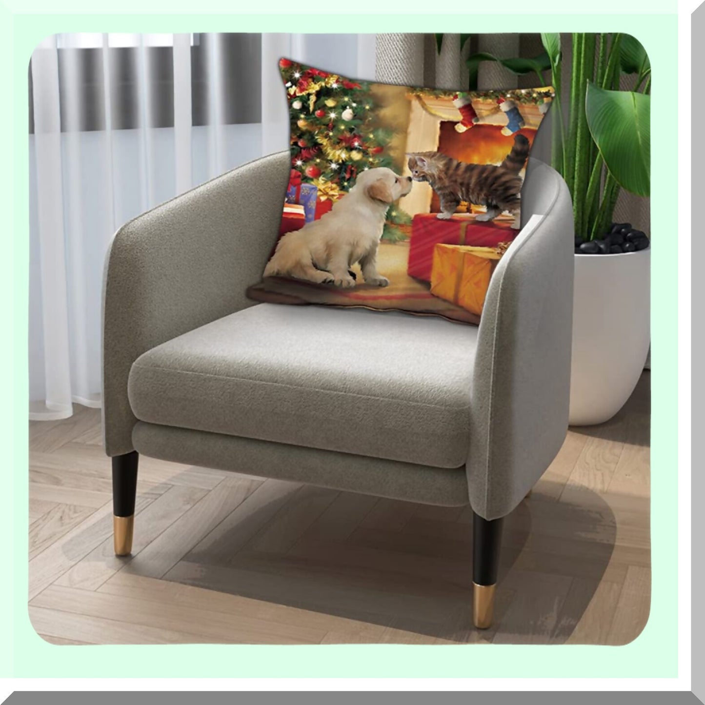 Festive Pet Paw Print Pillow Cover - Christmas Cat Dog Pillowcase for Home Decor, Xmas Party Supplies - 18'' x 18'' Throw Pillow Case