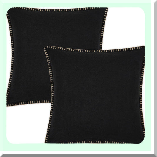 Rustic Linen Farmhouse Pillow Covers - Set of 2, Black Square Outdoor Throw Pillow Covers 22x22 with Stitched Edge for Couch, Sofa, Living Room