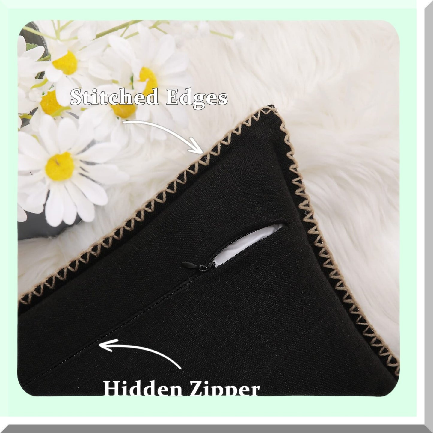 Rustic Linen Farmhouse Pillow Covers - Set of 2, Black Square Outdoor Throw Pillow Covers 22x22 with Stitched Edge for Couch, Sofa, Living Room