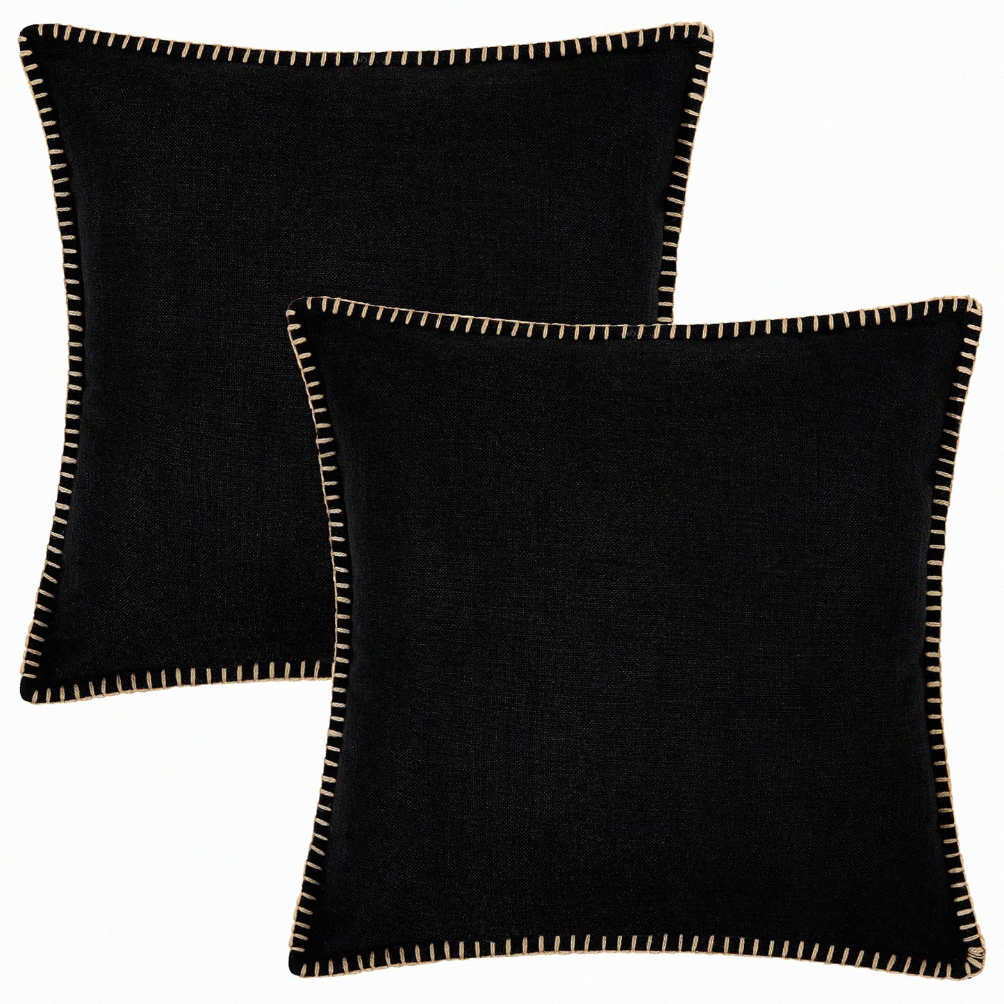 Rustic Linen Farmhouse Pillow Covers - Set of 2, Black Square Outdoor Throw Pillow Covers 22x22 with Stitched Edge for Couch, Sofa, Living Room