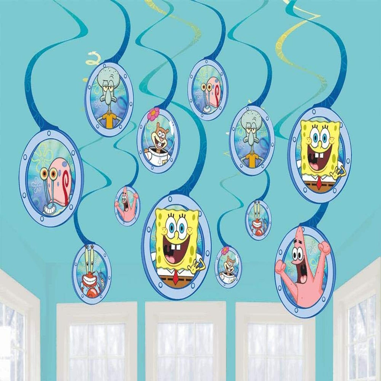 Multicolor Spiral Decorations with SpongeBob Characters Pack of 12