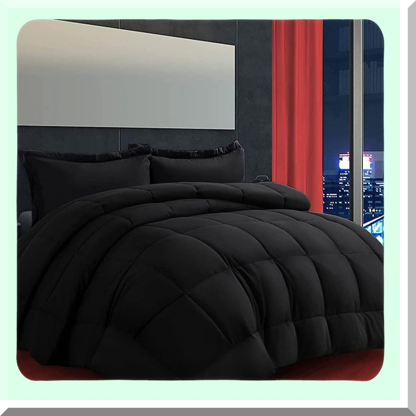 Luxury Plush Comforter Set - 3 Piece Goose Down Alternative Bedding with 2 Pillow Shams - Extra Thick, Soft & Comfortable - Machine Washable - California Black