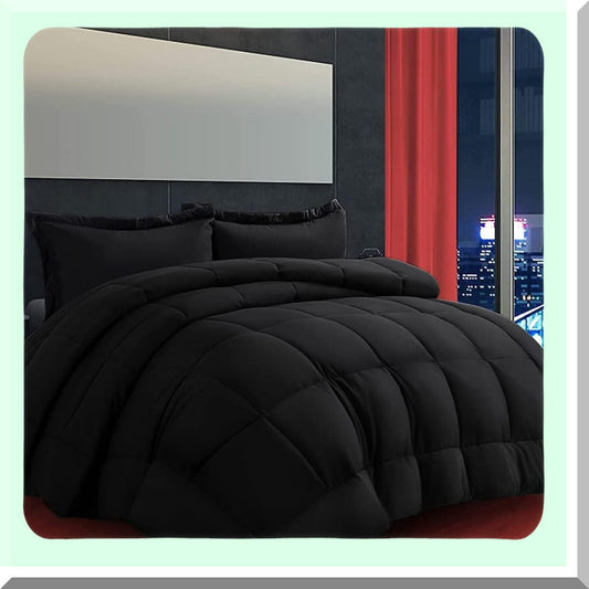 Luxury Plush Comforter Set - 3 Piece Goose Down Alternative Bedding with 2 Pillow Shams - Extra Thick, Soft & Comfortable - Machine Washable - California Black