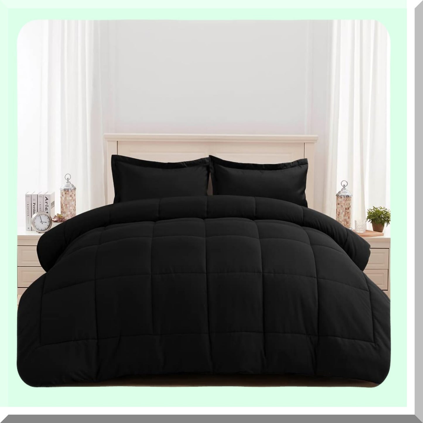 Luxury Plush Comforter Set - 3 Piece Goose Down Alternative Bedding with 2 Pillow Shams - Extra Thick, Soft & Comfortable - Machine Washable - California Black