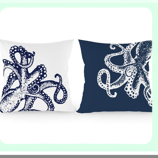 Oceanic Octopus Tentacle Decorative Pillow Covers - Set of 2 | Vintage Marine Sea Animals Cushion Cases for Home Decor | Perfect Gift for Octopus Lovers - 18x18 Inch