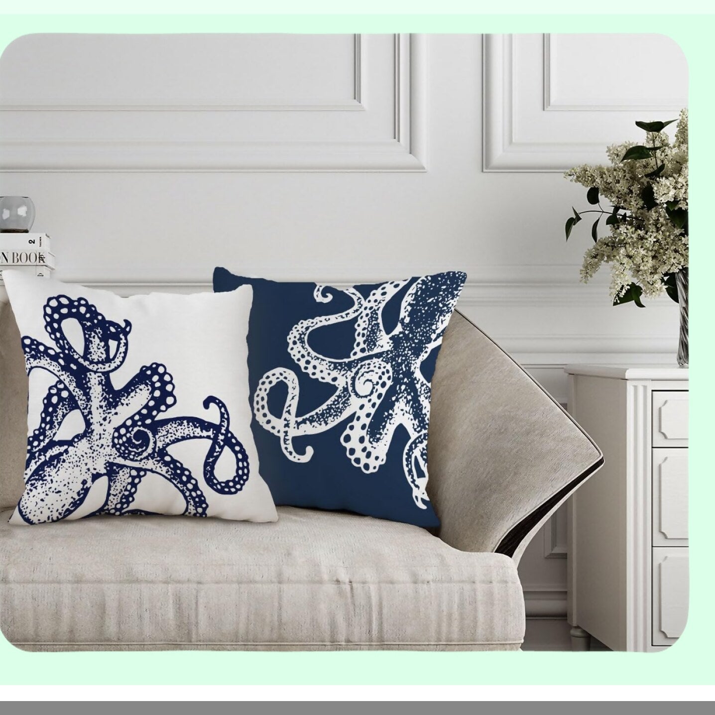 Oceanic Octopus Tentacle Decorative Pillow Covers - Set of 2 | Vintage Marine Sea Animals Cushion Cases for Home Decor | Perfect Gift for Octopus Lovers - 18x18 Inch