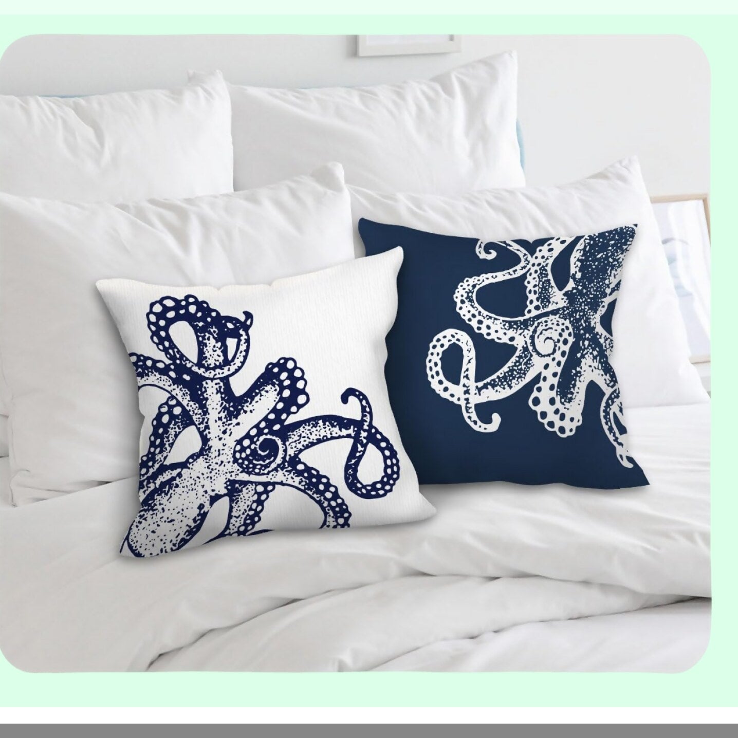 Oceanic Octopus Tentacle Decorative Pillow Covers - Set of 2 | Vintage Marine Sea Animals Cushion Cases for Home Decor | Perfect Gift for Octopus Lovers - 18x18 Inch