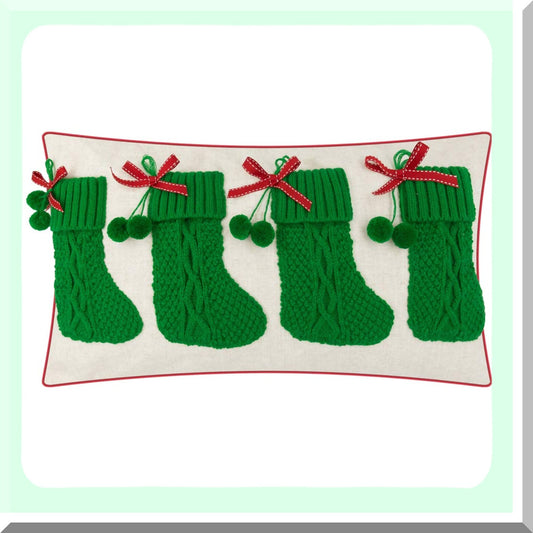Holiday Cheer Cushion Cover - Festive Xmas Decor for Sofa Couch Bed - Christmas Stocking Pillowcase - 14 x 24 Inch Home Decoration