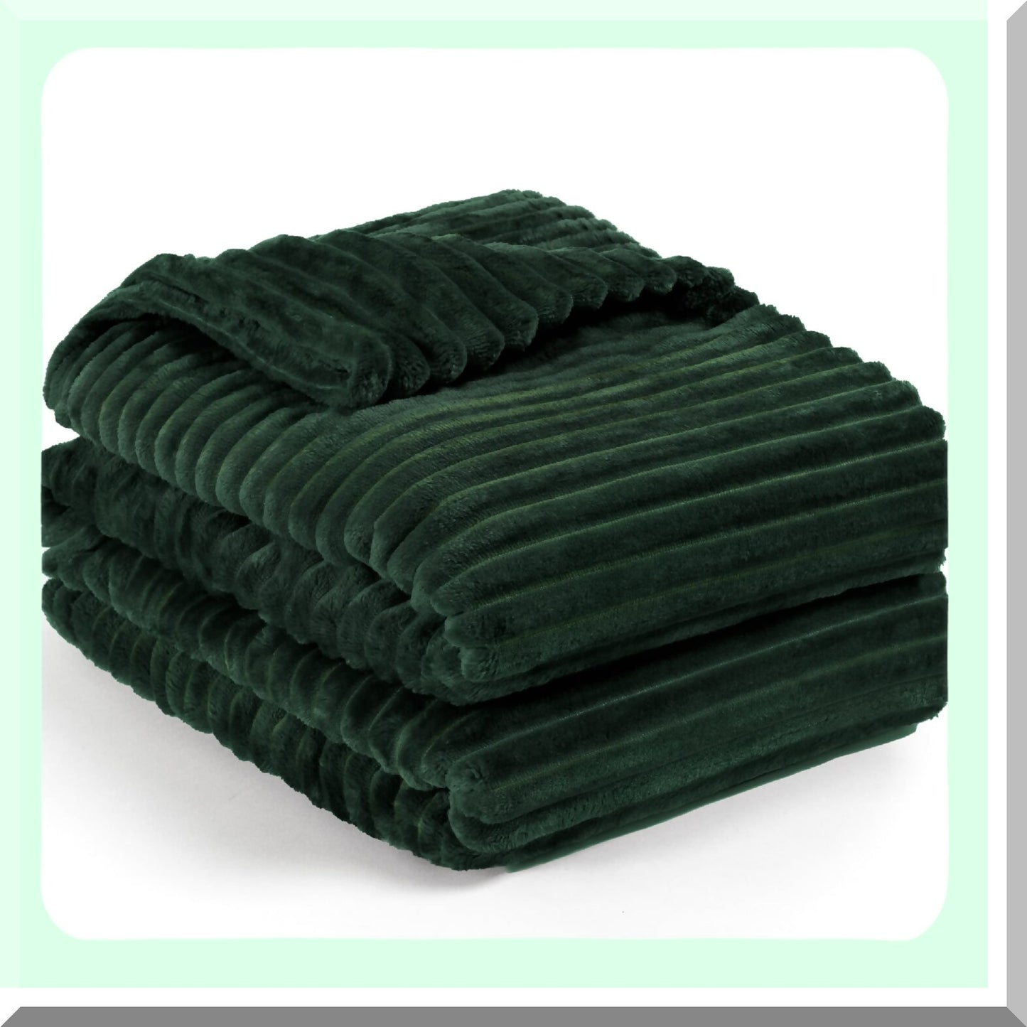 Emerald Luxe Fleece Throw - Ultra Soft, Cozy, and Lightweight Ribbed Microfiber Blanket for Sofa, Couch, or Bed - 50x60 Green
