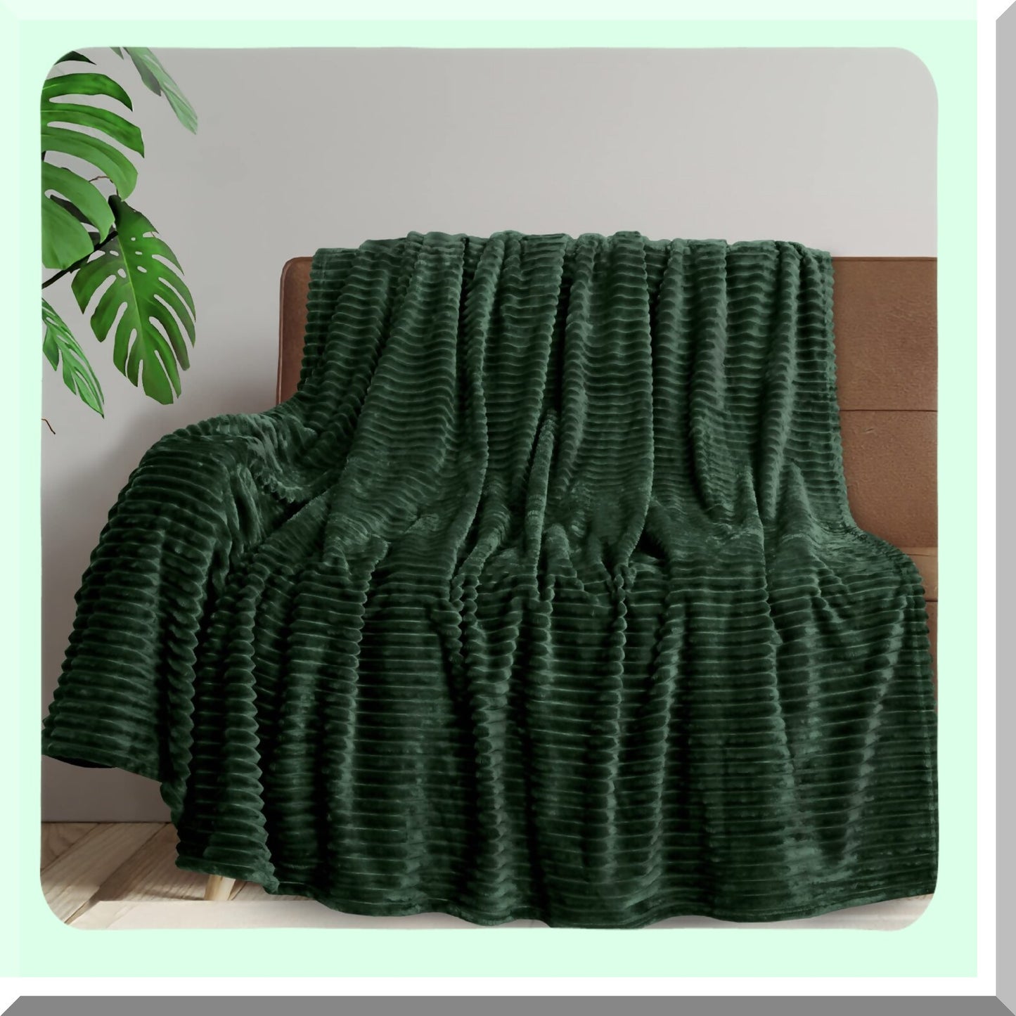 Emerald Luxe Fleece Throw - Ultra Soft, Cozy, and Lightweight Ribbed Microfiber Blanket for Sofa, Couch, or Bed - 50x60 Green