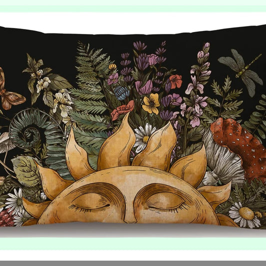 Rustic Sunbeam Forest Cotton Linen Lumbar Pillow Cover - Home Office Decor Rectangle 12x20 - Vintage Woodland Throw Cushion Case