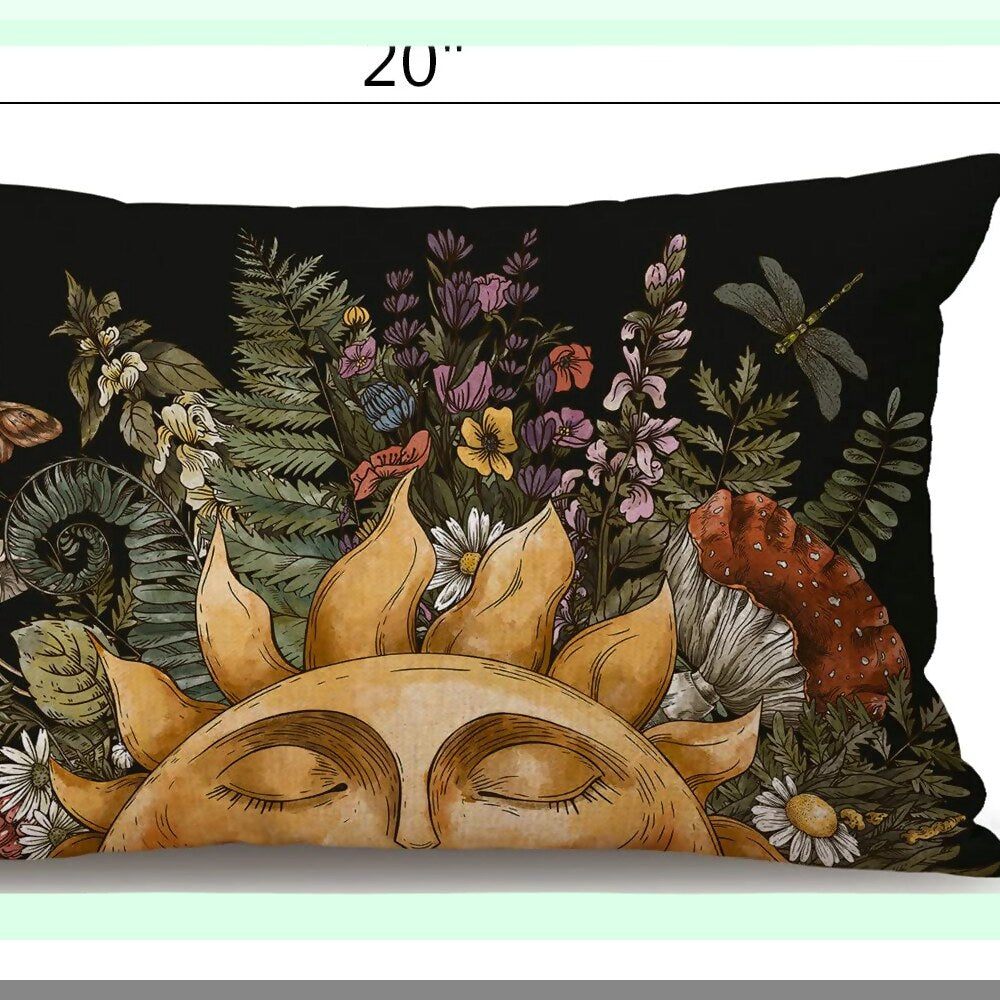 Rustic Sunbeam Forest Cotton Linen Lumbar Pillow Cover - Home Office Decor Rectangle 12x20 - Vintage Woodland Throw Cushion Case