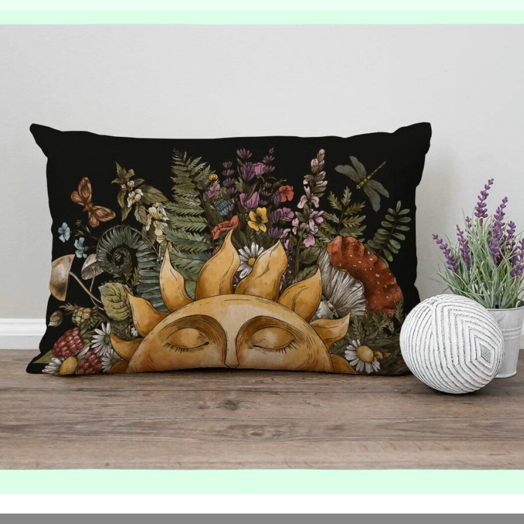 Rustic Sunbeam Forest Cotton Linen Lumbar Pillow Cover - Home Office Decor Rectangle 12x20 - Vintage Woodland Throw Cushion Case