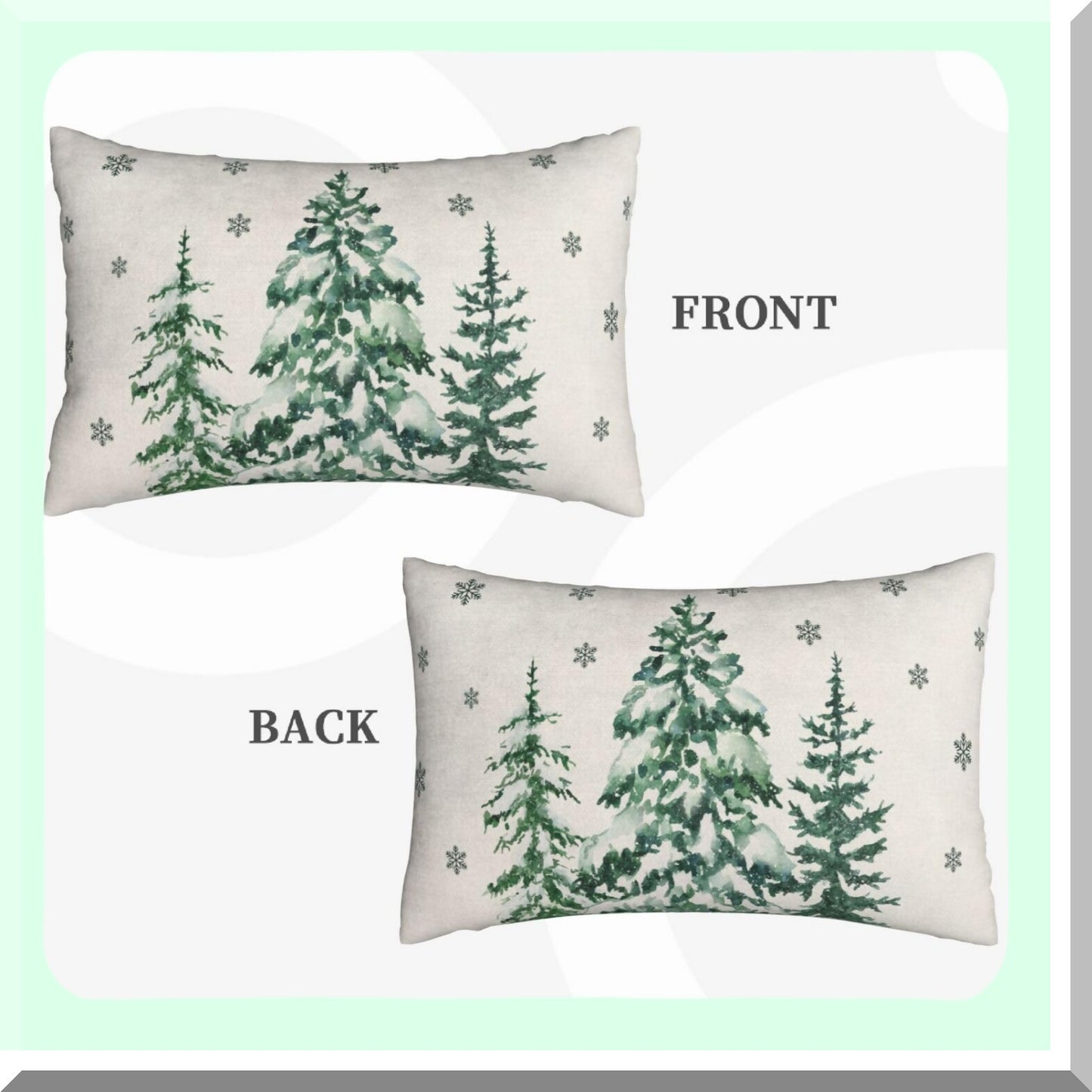 Forest Green Winter Linen Pillow Covers - Set of 2 Decorative Throw Pillows for Sofa Couch - 12X20 Inch Cushion Cases - Home Living Room Decor