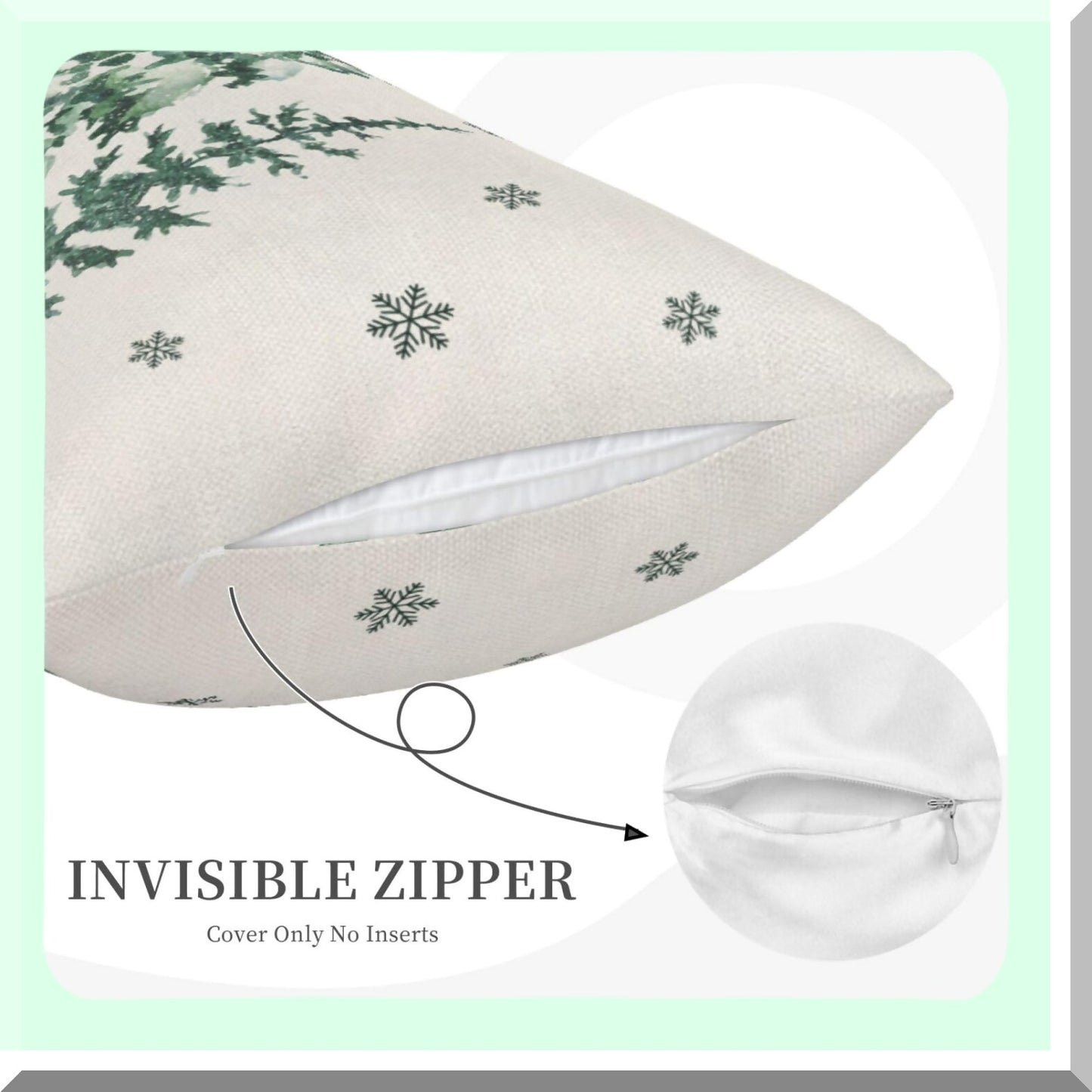 Forest Green Winter Linen Pillow Covers - Set of 2 Decorative Throw Pillows for Sofa Couch - 12X20 Inch Cushion Cases - Home Living Room Decor