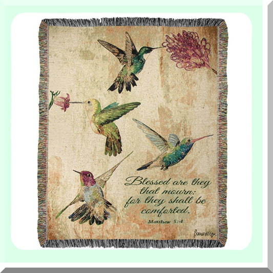 Hummingbird Haven Floral Tapestry Throw - 60-inch Cozy Verse Blanket