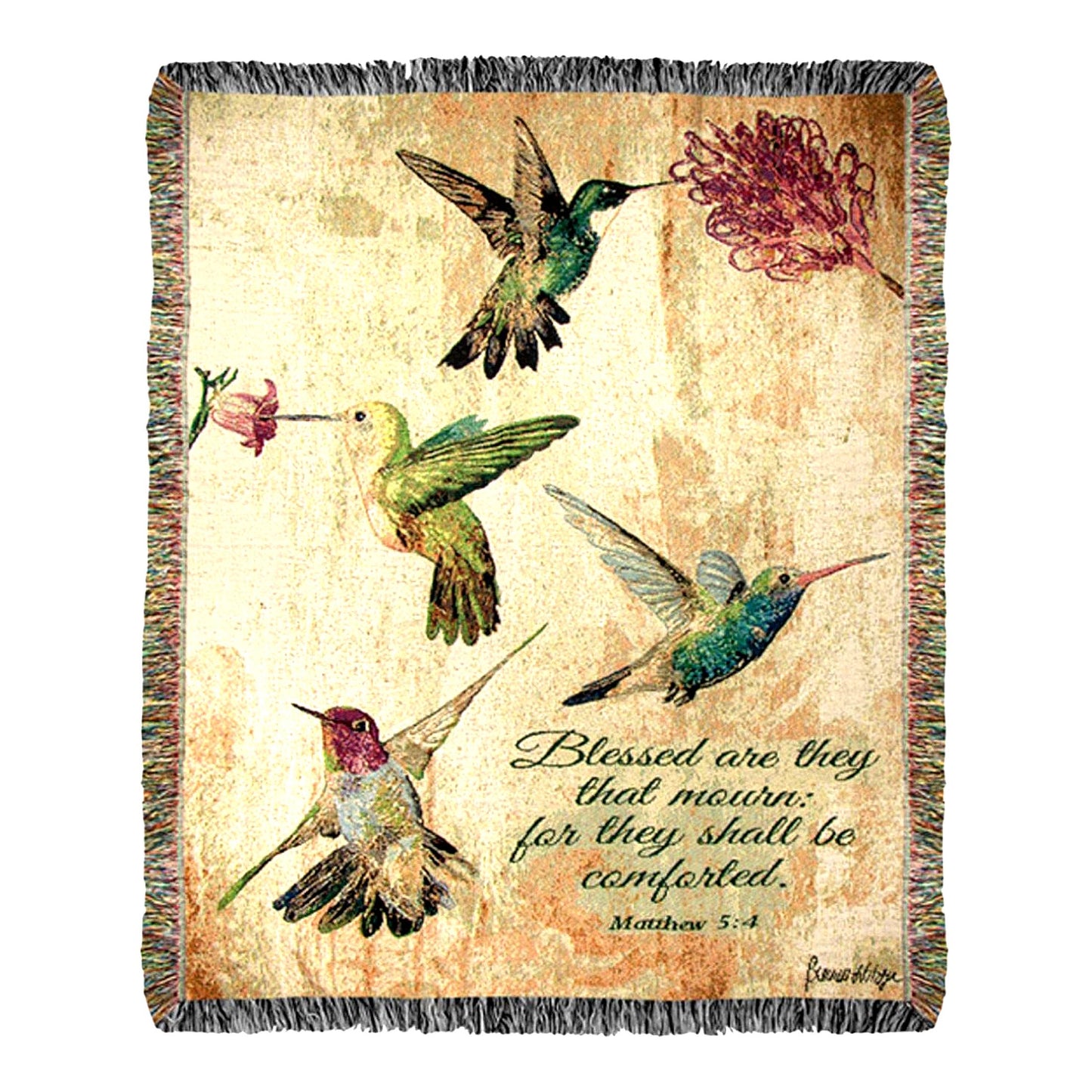 Hummingbird Haven Floral Tapestry Throw - 60-inch Cozy Verse Blanket