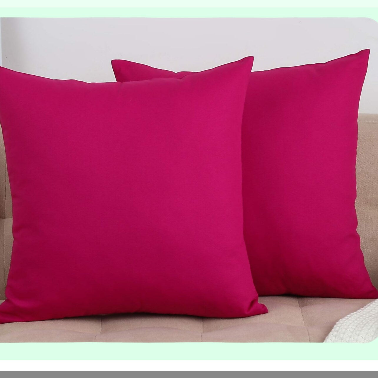 Cotton Canvas Decorative Pillow Covers - Set of 2, 16"x16", 45 Colors, Solid Cushion Covers, Brilliant Rose, Home Decor Accent