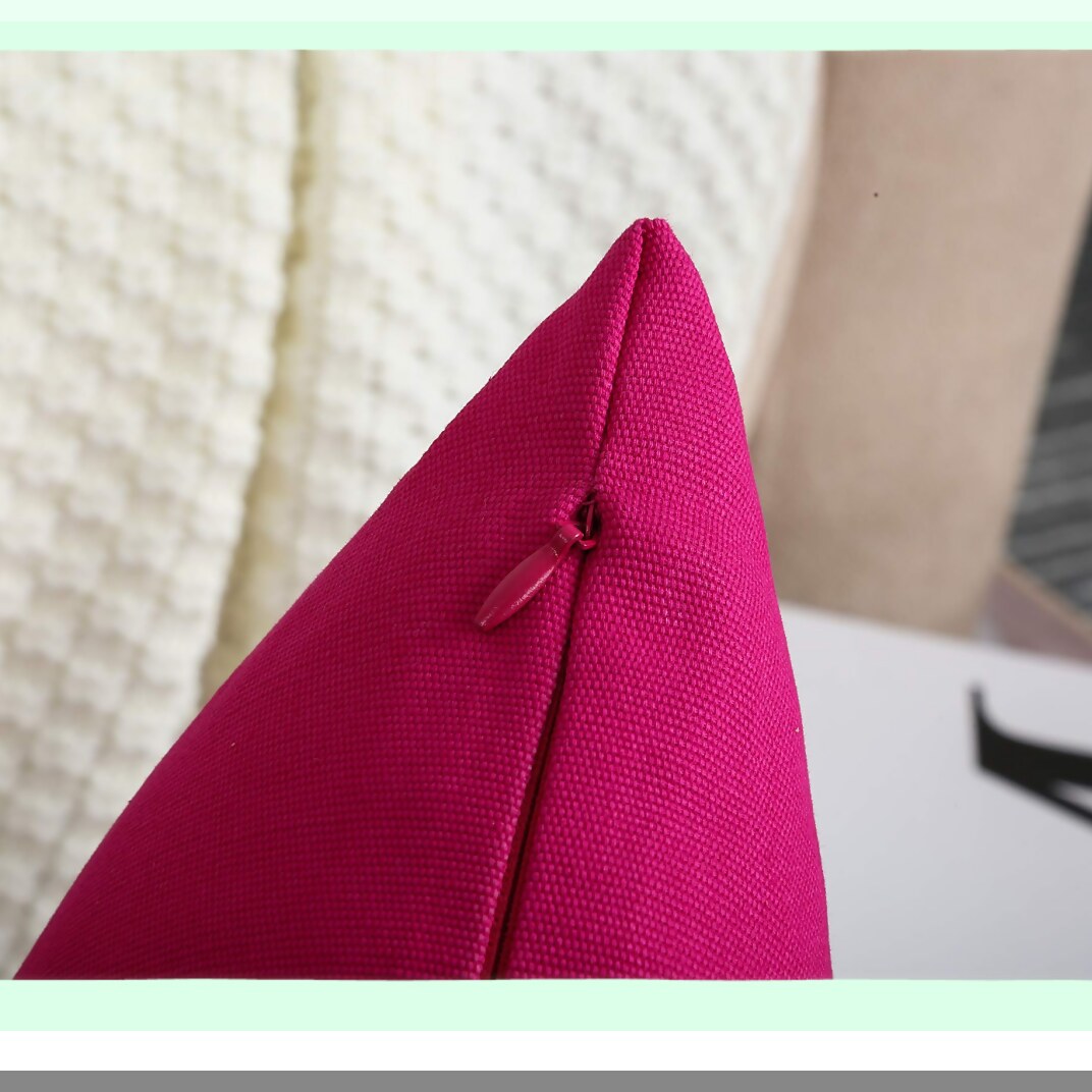 Cotton Canvas Decorative Pillow Covers - Set of 2, 16"x16", 45 Colors, Solid Cushion Covers, Brilliant Rose, Home Decor Accent